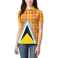 Saint Lucia Creole Day Women Polo Shirt Bon Fete Jounen Kweyol Madras Pattern - Wonder Print Shop