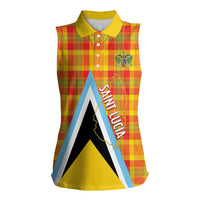 Saint Lucia Creole Day Women Sleeveless Polo Shirt Bon Fete Jounen Kweyol Madras Pattern - Wonder Print Shop