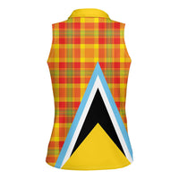 Saint Lucia Creole Day Women Sleeveless Polo Shirt Bon Fete Jounen Kweyol Madras Pattern - Wonder Print Shop