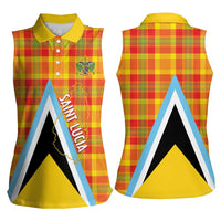 Saint Lucia Creole Day Women Sleeveless Polo Shirt Bon Fete Jounen Kweyol Madras Pattern - Wonder Print Shop