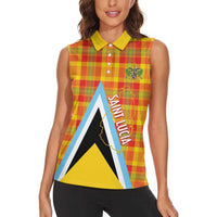 Saint Lucia Creole Day Women Sleeveless Polo Shirt Bon Fete Jounen Kweyol Madras Pattern - Wonder Print Shop