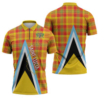 Saint Lucia Creole Day Zipper Polo Shirt Bon Fete Jounen Kweyol Madras Pattern - Wonder Print Shop
