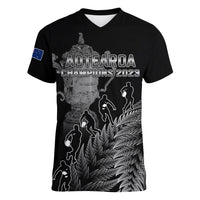 Custom New Zealand Silver Fern Rugby Women V Neck T Shirt All Black Go Champions 2023 With Trophy Proud - Wonder Print Shop