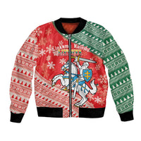 Lietuva Christmas Bomber Jacket Linksmu Kaledu - Lithuania Coat Of Arms - Wonder Print Shop