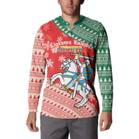 Lietuva Christmas Button Sweatshirt Linksmu Kaledu - Lithuania Coat Of Arms - Wonder Print Shop