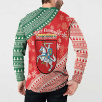 Lietuva Christmas Button Sweatshirt Linksmu Kaledu - Lithuania Coat Of Arms - Wonder Print Shop