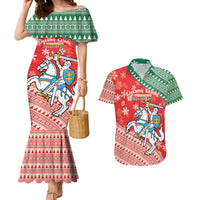 Lietuva Christmas Couples Matching Mermaid Dress and Hawaiian Shirt Linksmu Kaledu - Lithuania Coat Of Arms - Wonder Print Shop