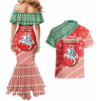 Lietuva Christmas Couples Matching Mermaid Dress and Hawaiian Shirt Linksmu Kaledu - Lithuania Coat Of Arms - Wonder Print Shop