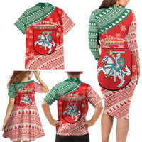 Lietuva Christmas Family Matching Long Sleeve Bodycon Dress and Hawaiian Shirt Linksmu Kaledu - Lithuania Coat Of Arms - Wonder Print Shop