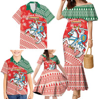 Lietuva Christmas Family Matching Mermaid Dress and Hawaiian Shirt Linksmu Kaledu - Lithuania Coat Of Arms - Wonder Print Shop