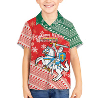 Lietuva Christmas Family Matching Off The Shoulder Long Sleeve Dress and Hawaiian Shirt Linksmu Kaledu - Lithuania Coat Of Arms - Wonder Print Shop