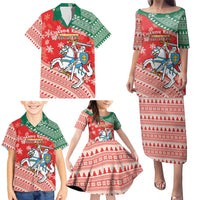 Lietuva Christmas Family Matching Puletasi and Hawaiian Shirt Linksmu Kaledu - Lithuania Coat Of Arms - Wonder Print Shop