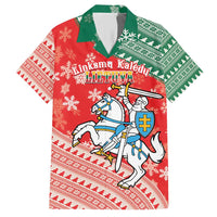 Lietuva Christmas Family Matching Short Sleeve Bodycon Dress and Hawaiian Shirt Linksmu Kaledu - Lithuania Coat Of Arms - Wonder Print Shop