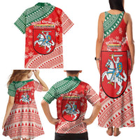 Lietuva Christmas Family Matching Tank Maxi Dress and Hawaiian Shirt Linksmu Kaledu - Lithuania Coat Of Arms - Wonder Print Shop