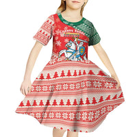 Lietuva Christmas Kid Short Sleeve Dress Linksmu Kaledu - Lithuania Coat Of Arms - Wonder Print Shop