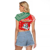 Lietuva Christmas Raglan Cropped T Shirt Linksmu Kaledu - Lithuania Coat Of Arms - Wonder Print Shop