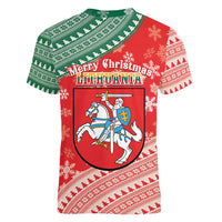 Lietuva Christmas Women V-Neck T-Shirt Linksmu Kaledu - Lithuania Coat Of Arms - Wonder Print Shop