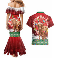 Scotland Christmas Couples Matching Mermaid Dress and Hawaiian Shirt Highland Cow Santa - Nollaig Chridheil! - Wonder Print Shop