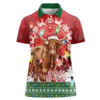 Scotland Christmas Women Polo Shirt Highland Cow Santa - Nollaig Chridheil! - Wonder Print Shop