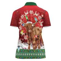 Scotland Christmas Women Polo Shirt Highland Cow Santa - Nollaig Chridheil! - Wonder Print Shop