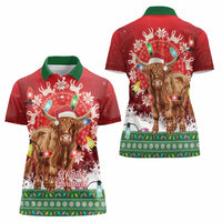 Scotland Christmas Women Polo Shirt Highland Cow Santa - Nollaig Chridheil! - Wonder Print Shop