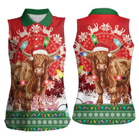 Scotland Christmas Women Sleeveless Polo Shirt Highland Cow Santa - Nollaig Chridheil! - Wonder Print Shop