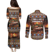 Scotland Christmas Couples Matching Puletasi and Long Sleeve Button Shirt Merry Yule Log - Wonder Print Shop
