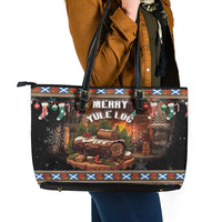 Scotland Christmas Leather Tote Bag Merry Yule Log - Wonder Print Shop