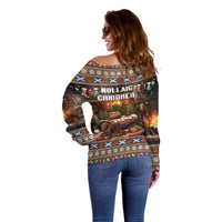Scotland Christmas Off Shoulder Sweater Merry Yule Log - Wonder Print Shop
