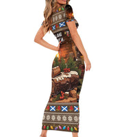 Scotland Christmas Short Sleeve Bodycon Dress Merry Yule Log - Wonder Print Shop