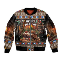 Scotland Christmas Sleeve Zip Bomber Jacket Merry Yule Log - Wonder Print Shop