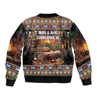 Scotland Christmas Sleeve Zip Bomber Jacket Merry Yule Log - Wonder Print Shop