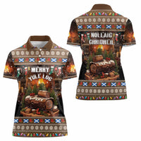 Scotland Christmas Women Polo Shirt Merry Yule Log - Wonder Print Shop