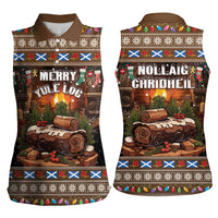 Scotland Christmas Women Sleeveless Polo Shirt Merry Yule Log - Wonder Print Shop