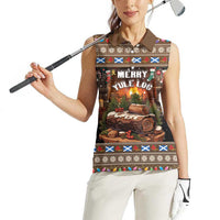 Scotland Christmas Women Sleeveless Polo Shirt Merry Yule Log - Wonder Print Shop