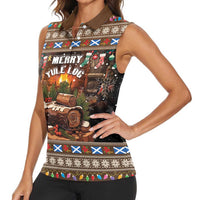 Scotland Christmas Women Sleeveless Polo Shirt Merry Yule Log - Wonder Print Shop