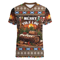Scotland Christmas Women V-Neck T-Shirt Merry Yule Log - Wonder Print Shop