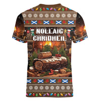 Scotland Christmas Women V-Neck T-Shirt Merry Yule Log - Wonder Print Shop