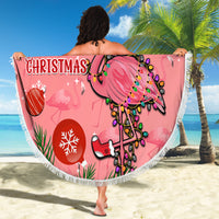 Flamingo Christmas Beach Blanket 2023 Seamless Xmas Vibes - Wonder Print Shop