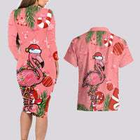 Flamingo Christmas Couples Matching Long Sleeve Bodycon Dress and Hawaiian Shirt 2023 Seamless Xmas Vibes - Wonder Print Shop