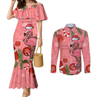 flamingo-christmas-couples-matching-mermaid-dress-and-long-sleeve-button-shirt-2023-seamless-xmas-vibes