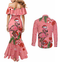 flamingo-christmas-couples-matching-mermaid-dress-and-long-sleeve-button-shirt-2023-seamless-xmas-vibes