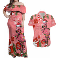 Flamingo Christmas Couples Matching Off Shoulder Maxi Dress and Hawaiian Shirt 2023 Seamless Xmas Vibes - Wonder Print Shop