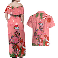 Flamingo Christmas Couples Matching Off Shoulder Maxi Dress and Hawaiian Shirt 2023 Seamless Xmas Vibes - Wonder Print Shop