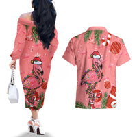 Flamingo Christmas Couples Matching Off The Shoulder Long Sleeve Dress and Hawaiian Shirt 2023 Seamless Xmas Vibes - Wonder Print Shop