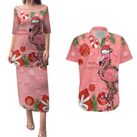 Flamingo Christmas Couples Matching Puletasi Dress and Hawaiian Shirt 2023 Seamless Xmas Vibes - Wonder Print Shop