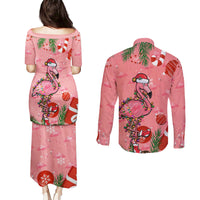 Flamingo Christmas Couples Matching Puletasi Dress and Long Sleeve Button Shirt 2023 Seamless Xmas Vibes - Wonder Print Shop