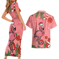 Flamingo Christmas Couples Matching Short Sleeve Bodycon Dress and Hawaiian Shirt 2023 Seamless Xmas Vibes LT14