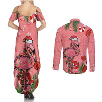 Flamingo Christmas Couples Matching Summer Maxi Dress and Long Sleeve Button Shirt 2023 Seamless Xmas Vibes - Wonder Print Shop