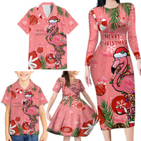Flamingo Christmas Family Matching Long Sleeve Bodycon Dress and Hawaiian Shirt 2023 Seamless Xmas Vibes - Wonder Print Shop